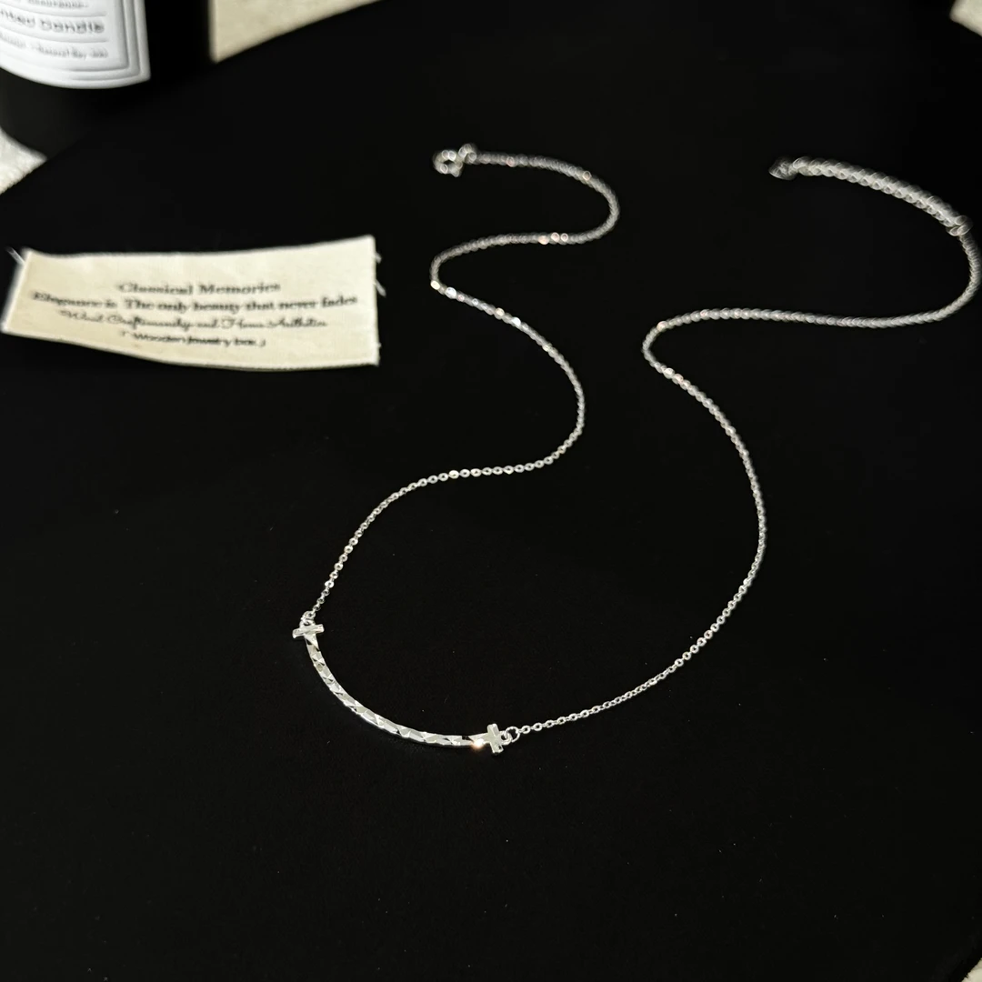 坠链均925银 韩风新款微笑波光粼粼银色s925项链432