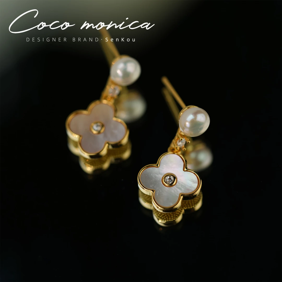 【小霞珠宝】925银针耳环耳钉气质耳饰四叶草耳钉复古法式小众AB429