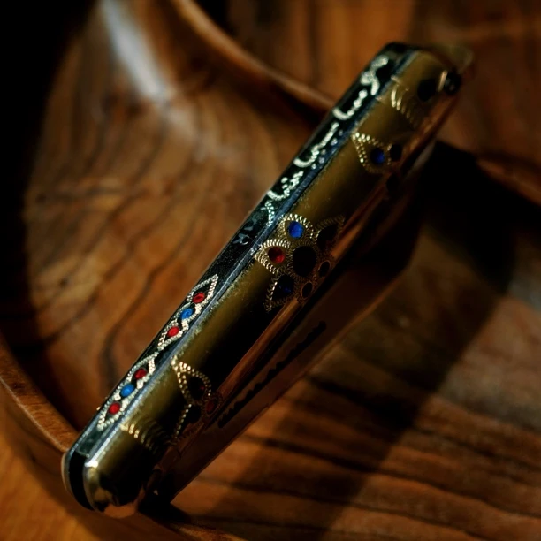 木沙依甫黄铜鎏金背折叠刀