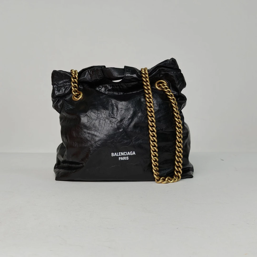 99新 Balenciaga/巴黎世家 【花花】CRUSH 小号 黑色 皮革C 金扣