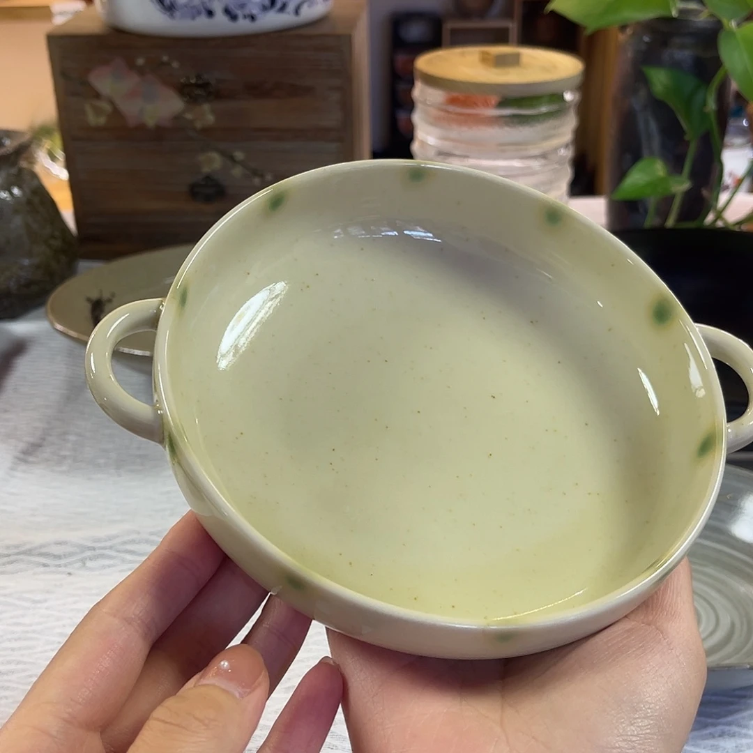 瓷片橘吉黄濑户风双耳钵子48