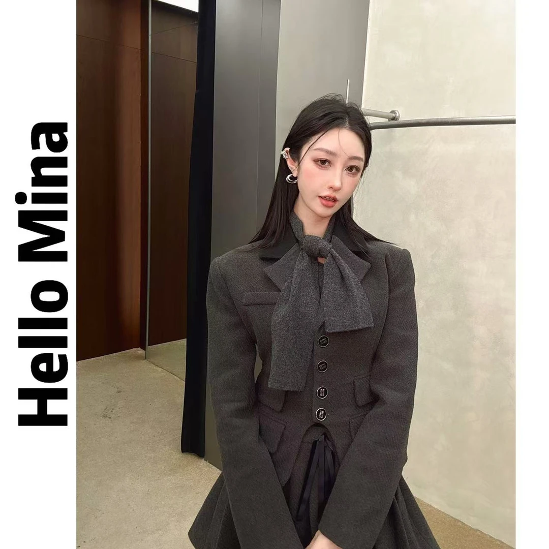 2137学院风西装领外套+百褶裙套装