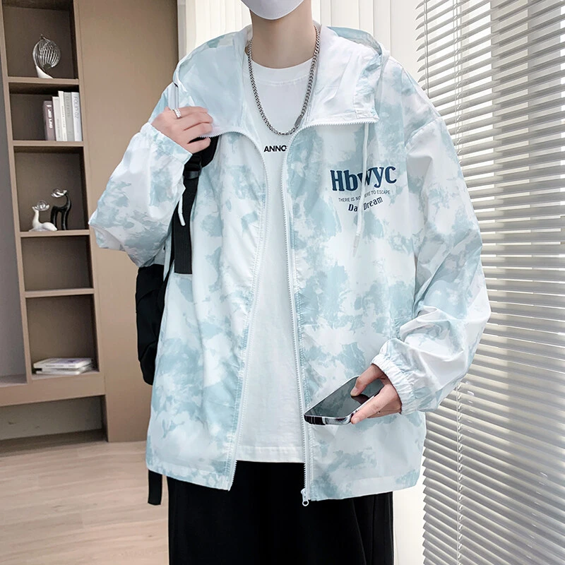 扎染印花防晒衣男款夏季冰丝凉感夹克外套男青少年轻薄透气防晒服