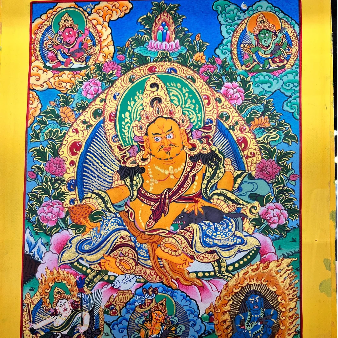 全手绘尼泊尔精工五路财神桌摆唐卡