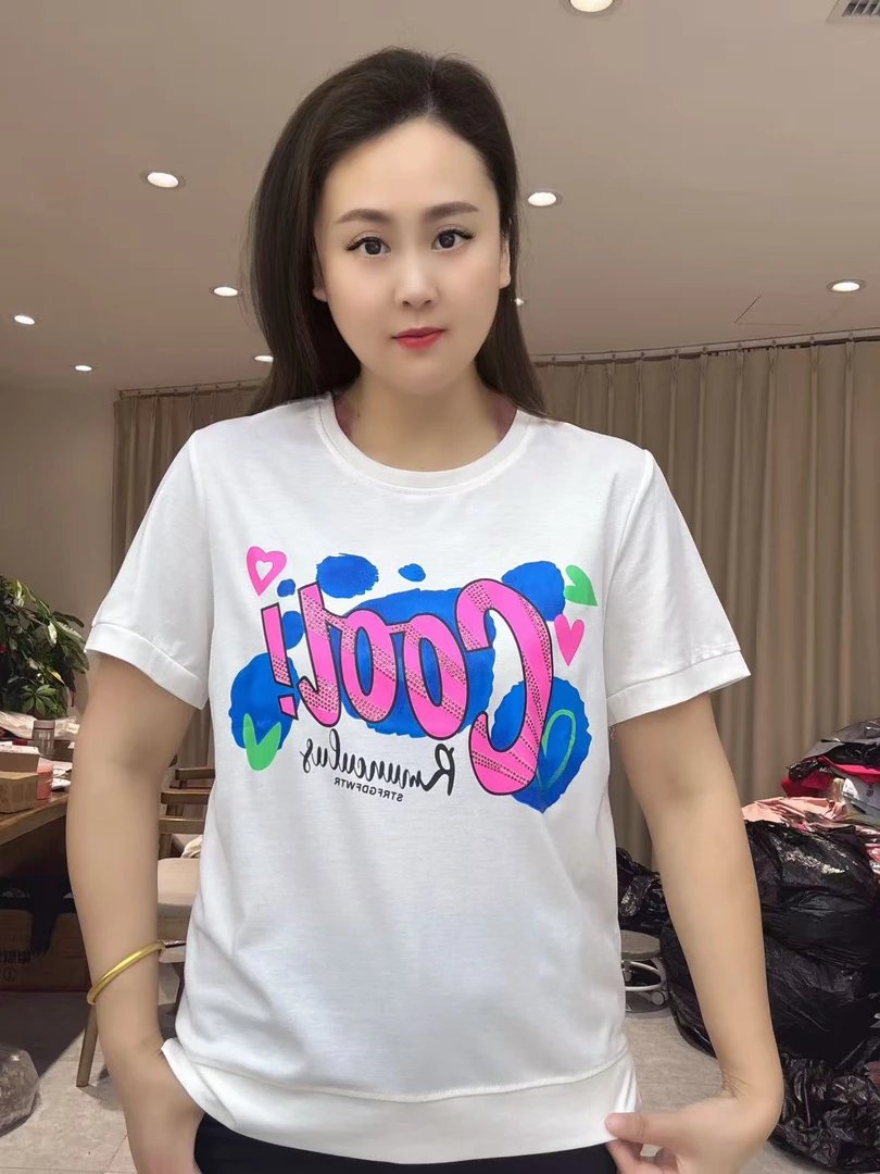 【尚品胖小妞】【cool字母】2025时尚百搭圆领烫印字母短袖体恤