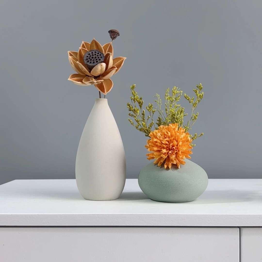 摆件陶瓷小花瓶摆件含花总高约20-30