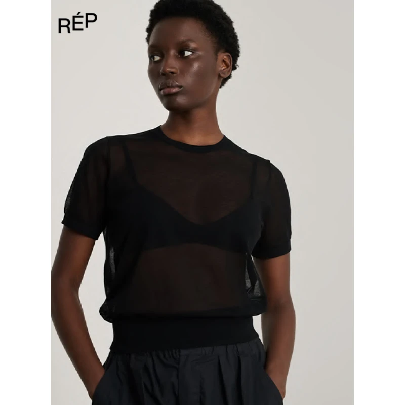 SOEUR设计师品牌黑色纱网短袖T25SS TheREPUBLIQUE女装买手店