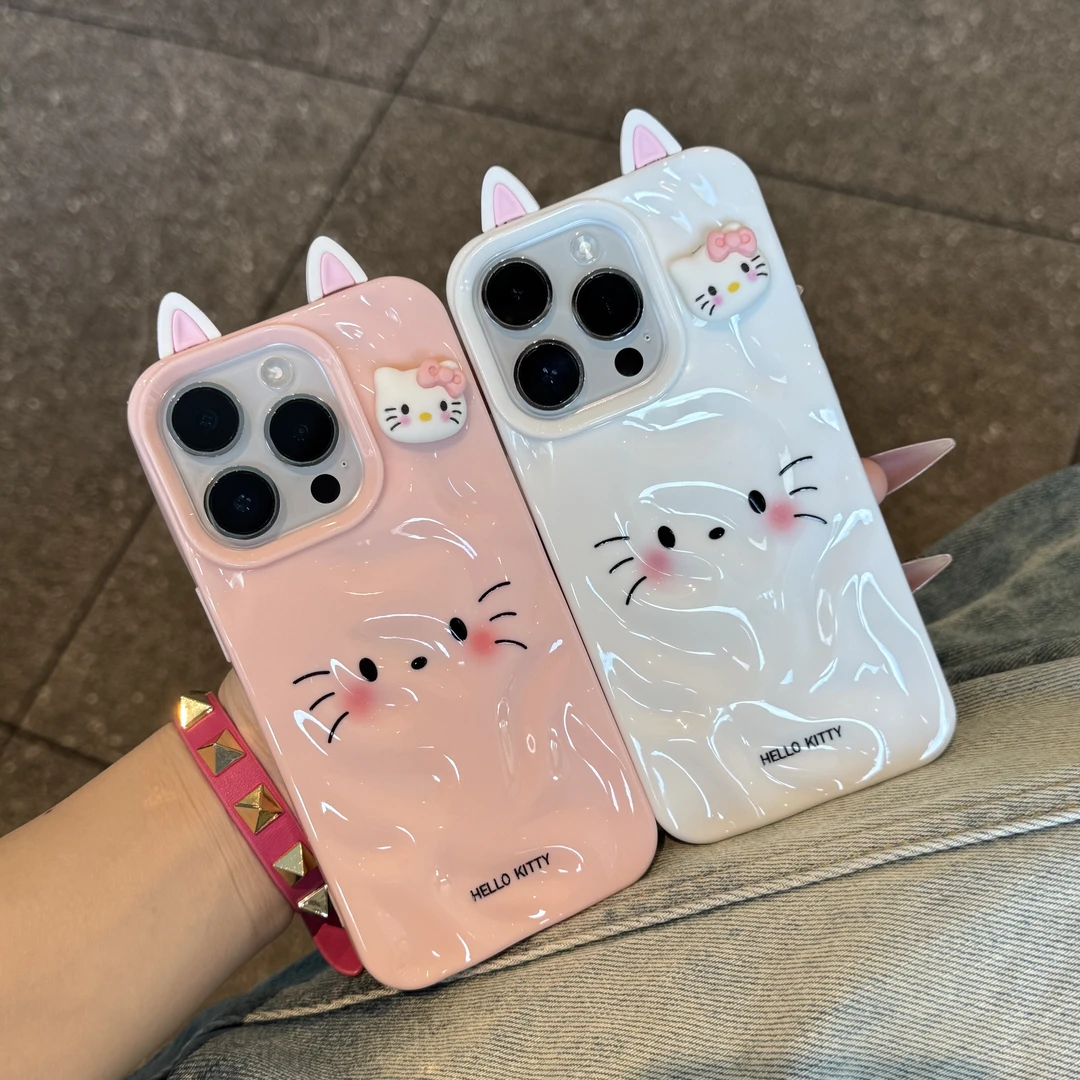 GGBond立体猫耳腮红kt适用苹果15/16p陨石纹手机壳iPhone14/13/12