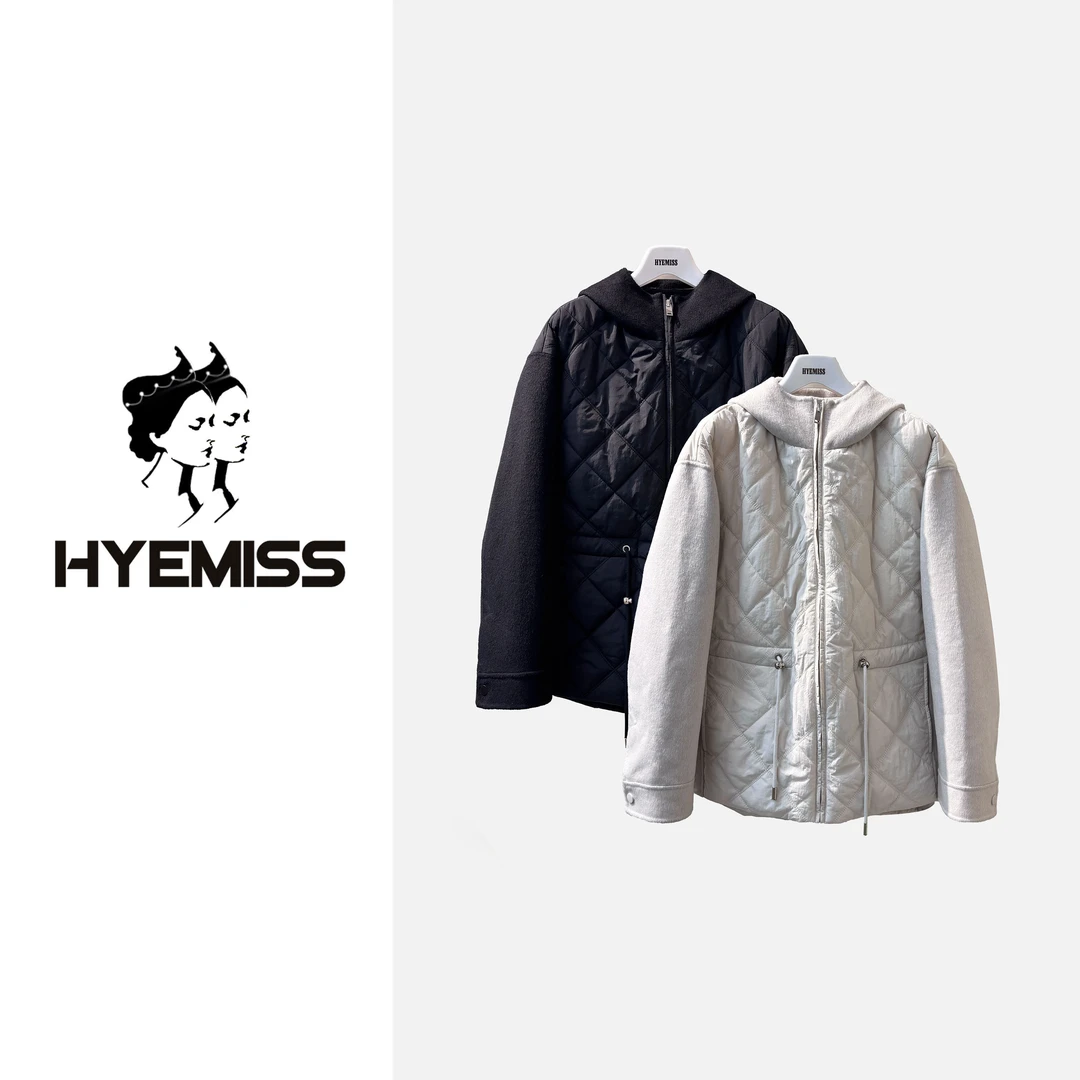 连帽菱形格侧开叉时尚休闲百搭宽松舒适秋冬保暖棉服PD260062