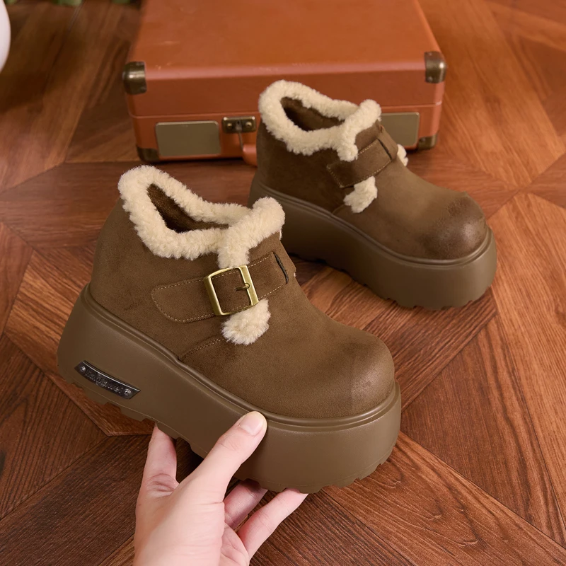 厚底勃肯鞋女2025新款冬季百搭内增高雪地靴加绒加厚保暖轻便棉鞋