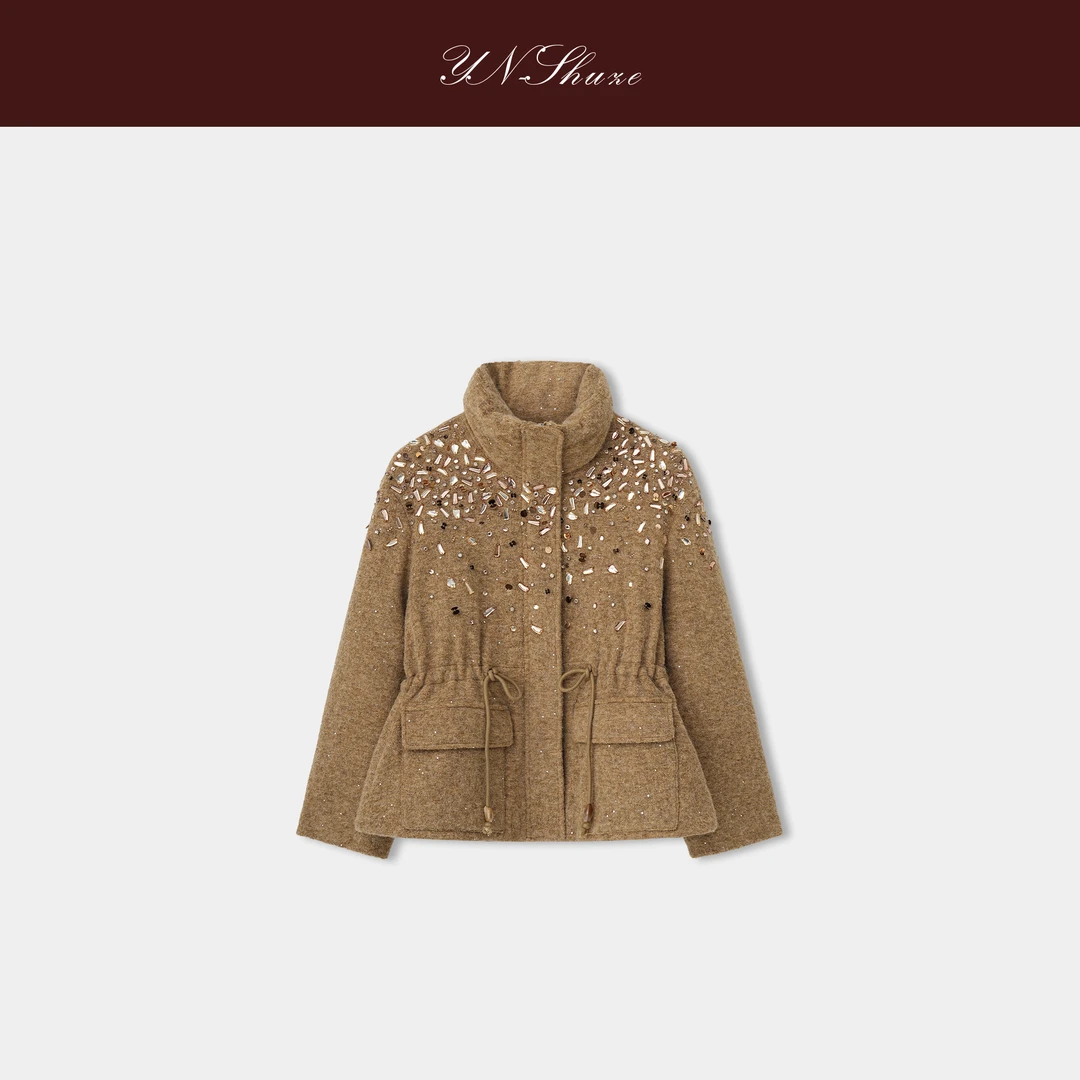 YN-SHUZE【冬的圆舞曲】钉珠收腰鹅绒服气质羊毛外套SZ-YNB-Y6116