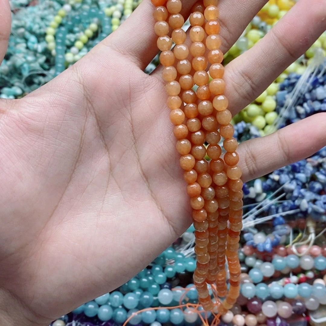 玛瑙/玉髓未镶嵌珠宝半成品两条天然6mm切面红东岭圆珠