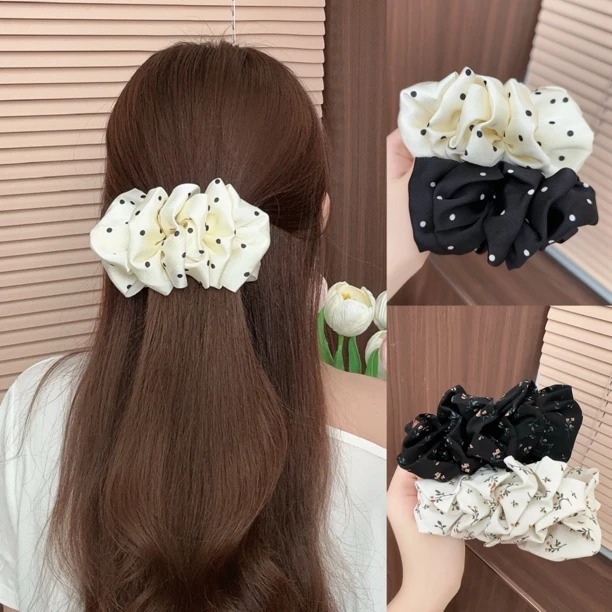 巨显发量！横着夹！新款褶皱云朵泡泡波点碎花甜妹氛围感香蕉夹发夹