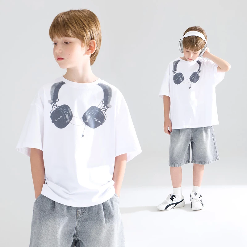 【MUCMUKN】木可童装装潮牌简约耳机印花短袖T恤男童夏新M52ZT3896