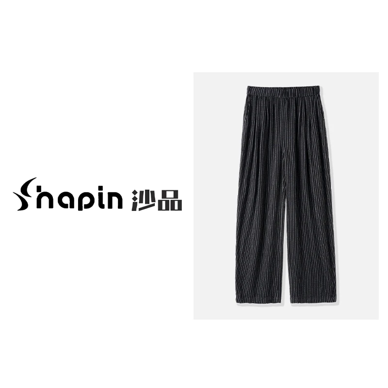 慵懒宽松时尚竖条亚麻阔腿休闲裤舒适透气百搭裤女MM0030