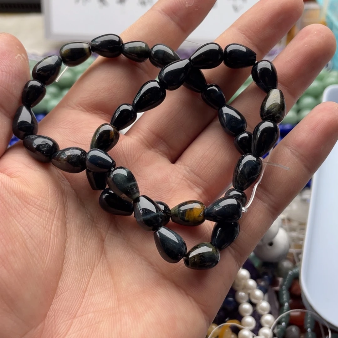 玛瑙/玉髓合金珠宝半成品一条装蓝虎雨滴珠8*11mm