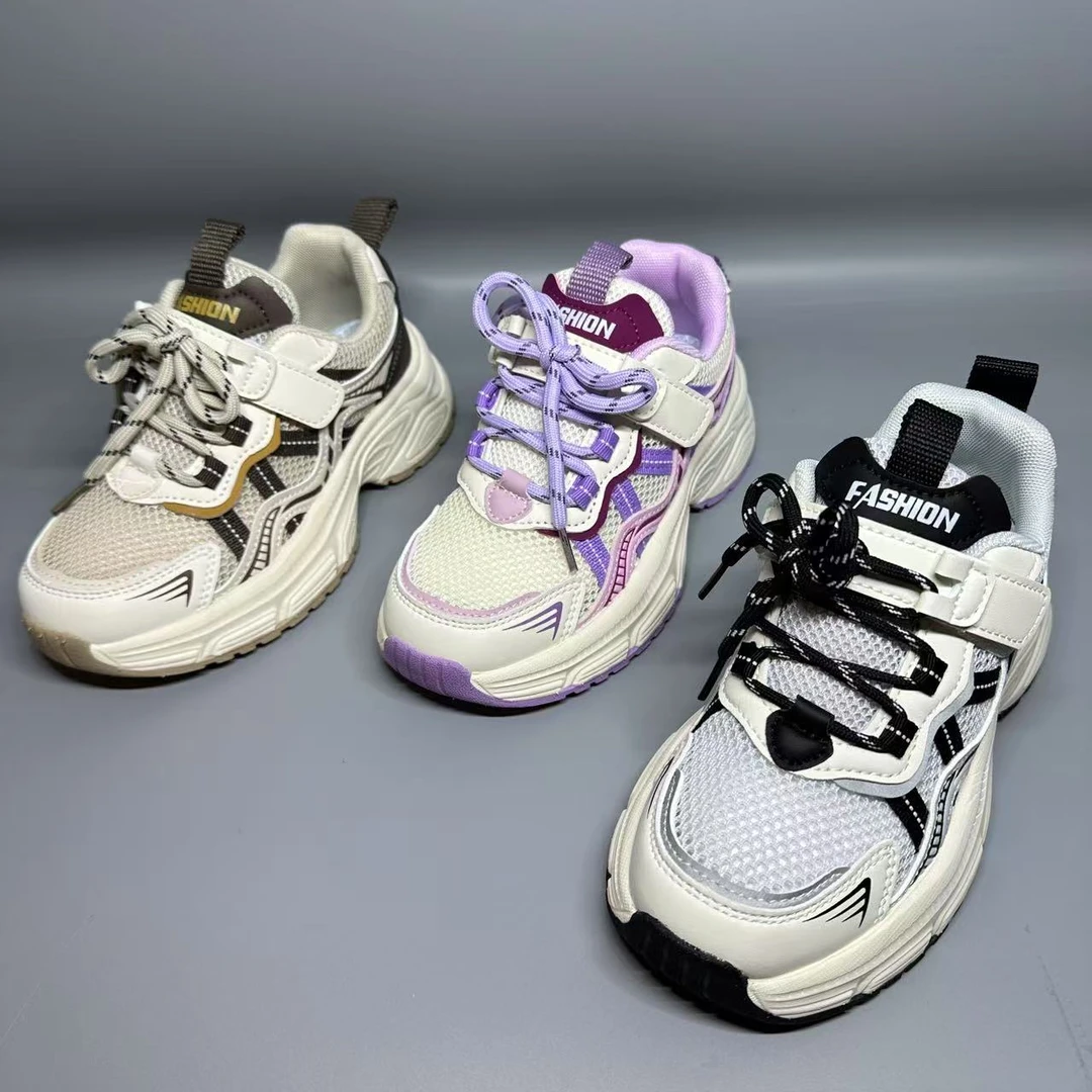 257217儿童单透网魔术贴童鞋休闲鞋百搭时尚男童女童运动鞋27-37