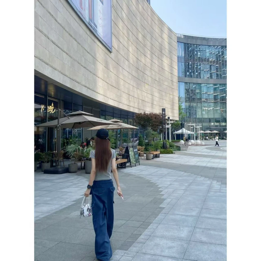 徐秋阳  肌理蓝调工装裤  春夏新款百搭时尚显瘦休闲裤12807