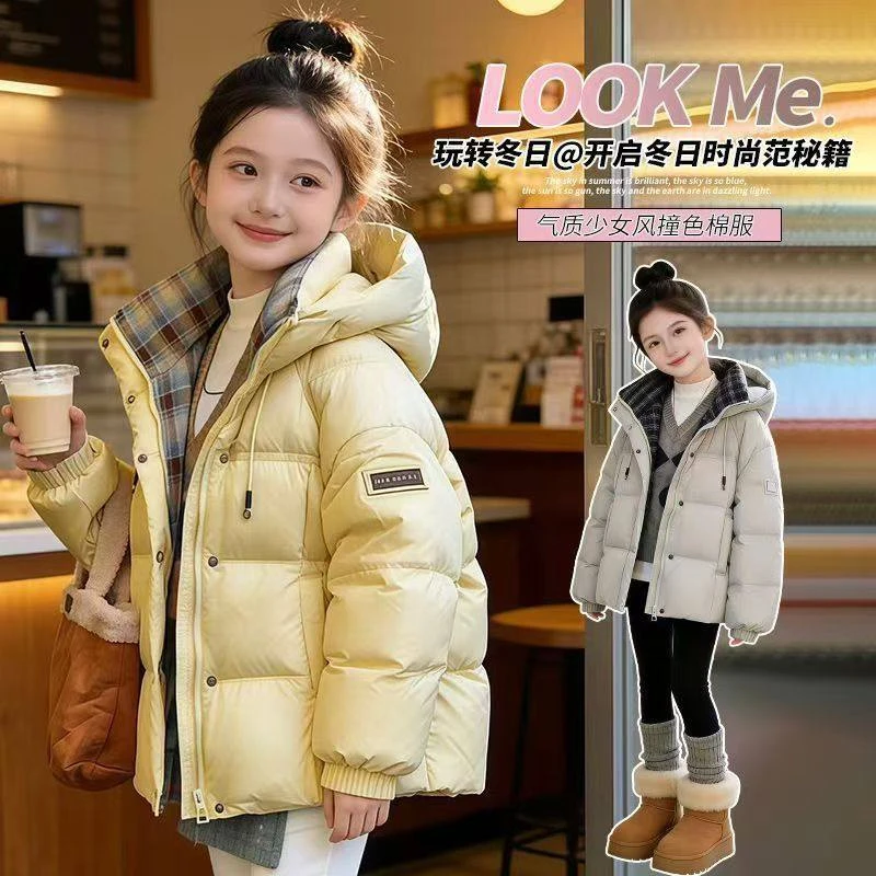 休闲风韩系糖果色棉服冬季女棉袄棉服大童连帽