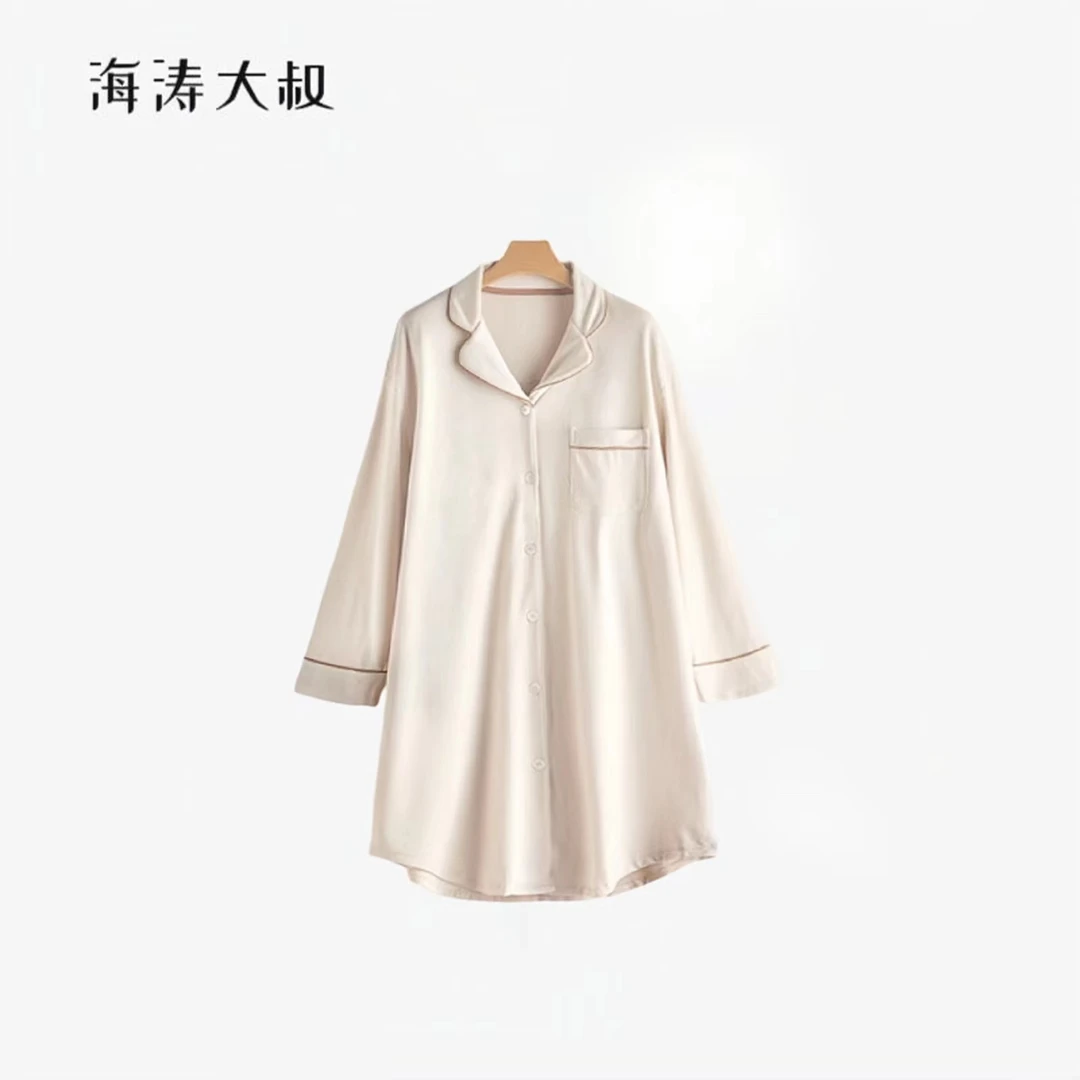 【海涛大叔】女美雅碧西装领家居睡裙 A69311-1