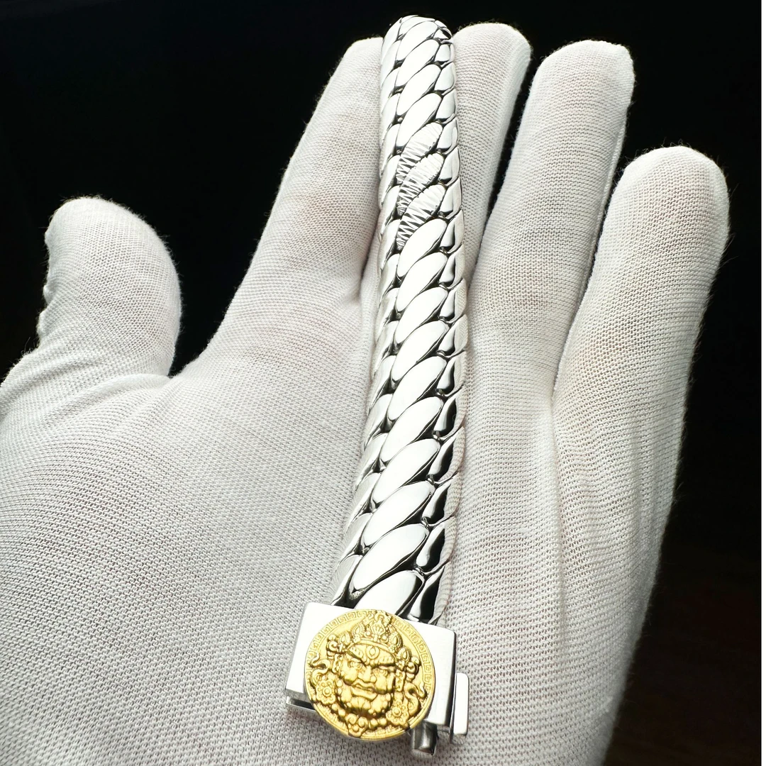 足银银制品 金标三马鞭黄姥爷纯银999手链纯手工定制可刻字