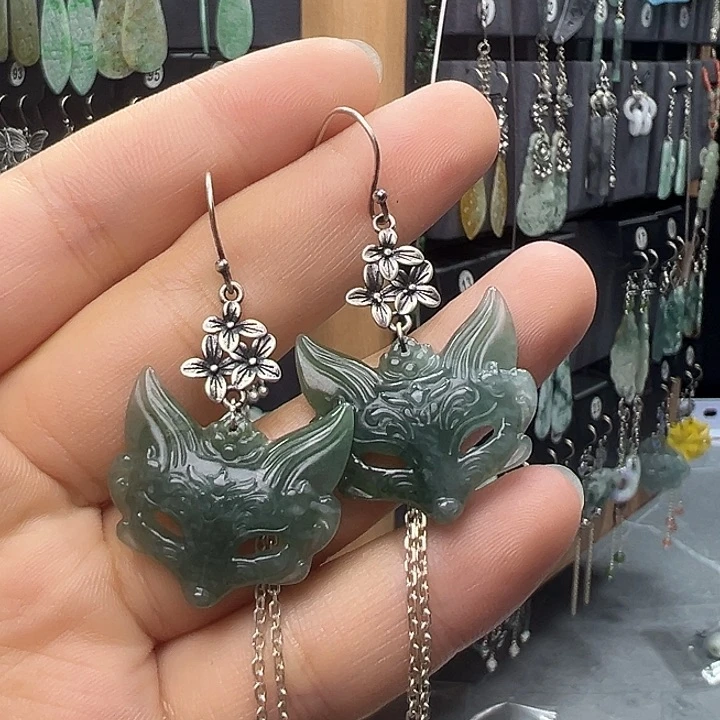 翡翠银S925镶嵌耳饰莳*555556