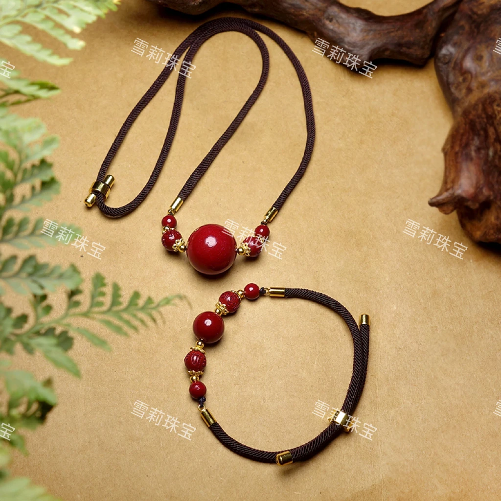 含辰砂工艺品【雪莉珠宝】朱砂紫砂女士五福转运珠套吊坠