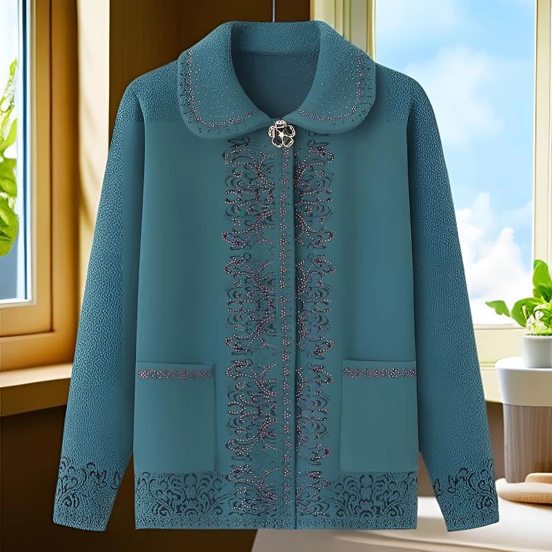 中年人女装毛衣开衫妈妈装开春秋冬装翻领针织开衫奶奶装洋气外套