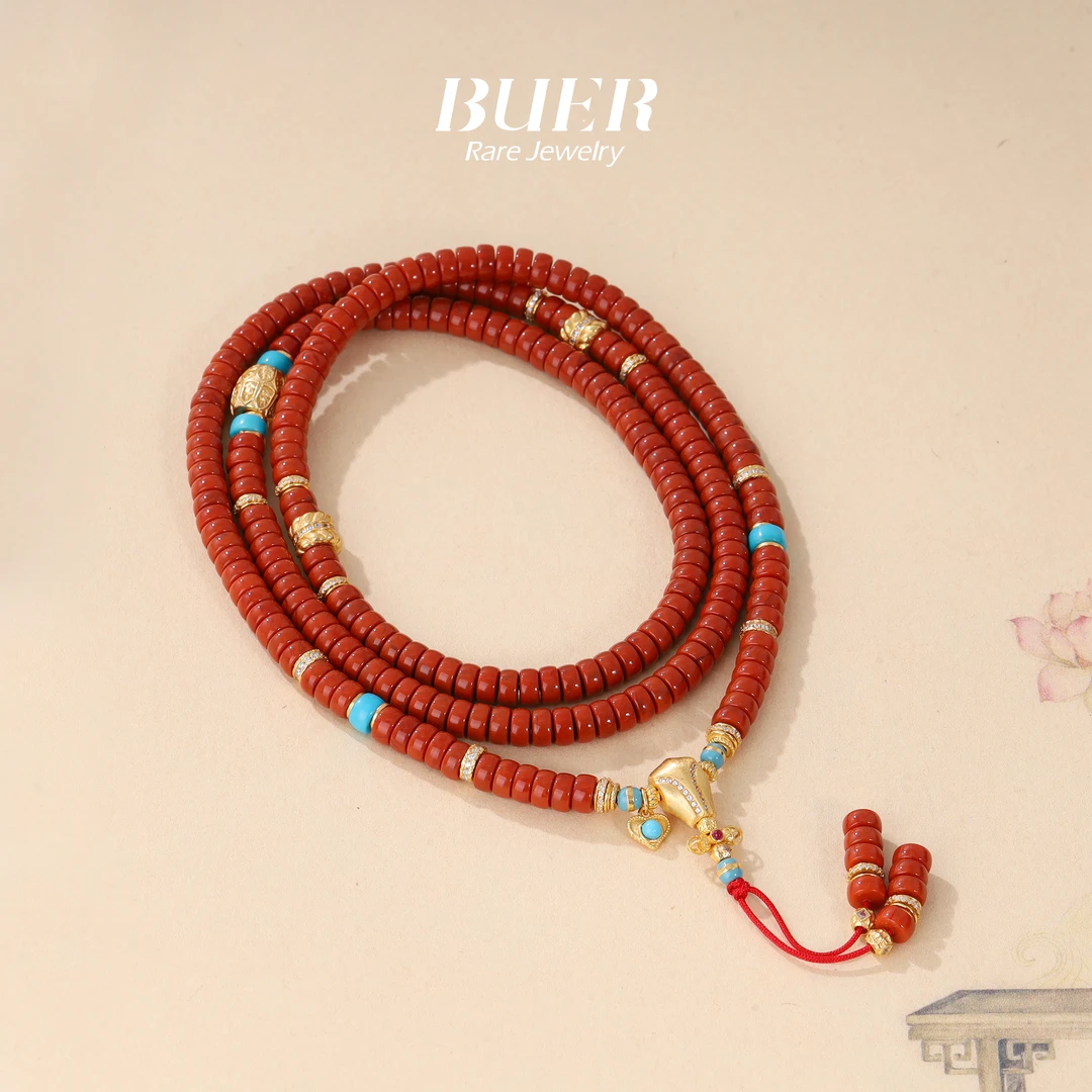 【不二】滴水洞高抛亮光-7A典藏级-保山南红108项链6mm±（多样性发）