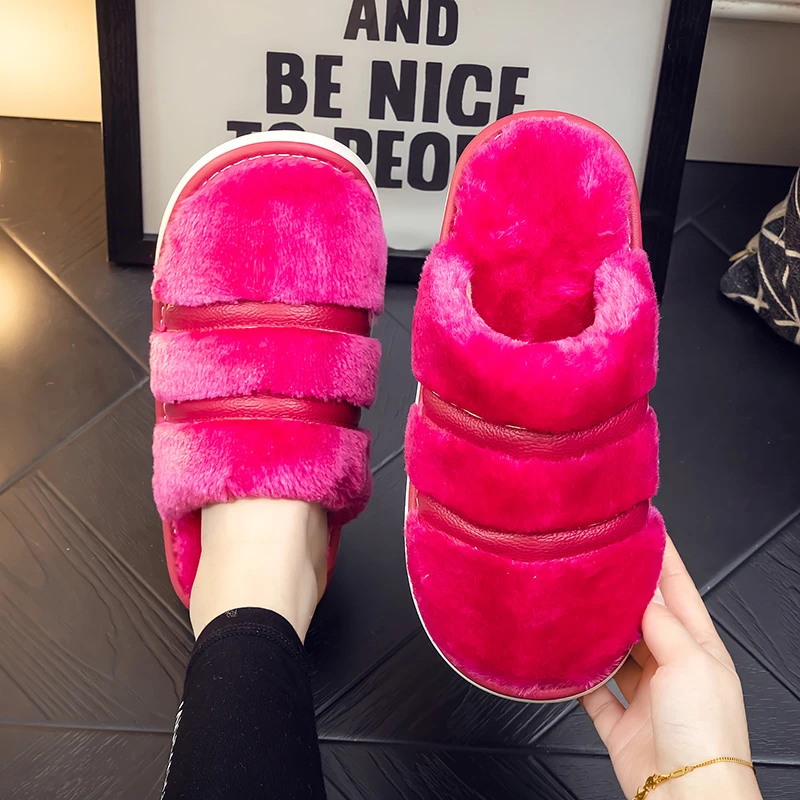 毛绒加厚秋冬季新款男女情侣居家室内地板防滑厚底静音毛毛棉拖鞋