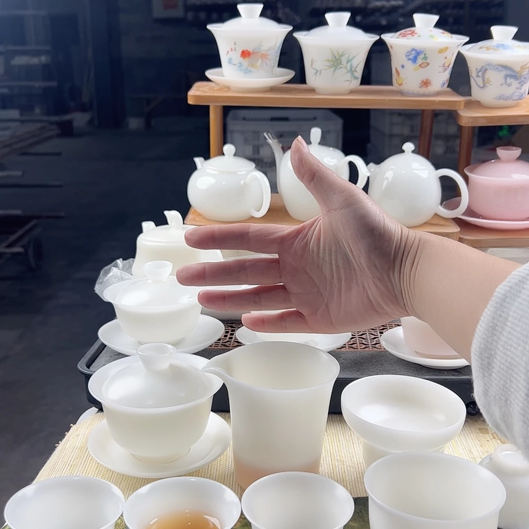 我***来素烧璞玉元宝盖碗160ml茶海过滤组6个60ml反口杯120压手杯