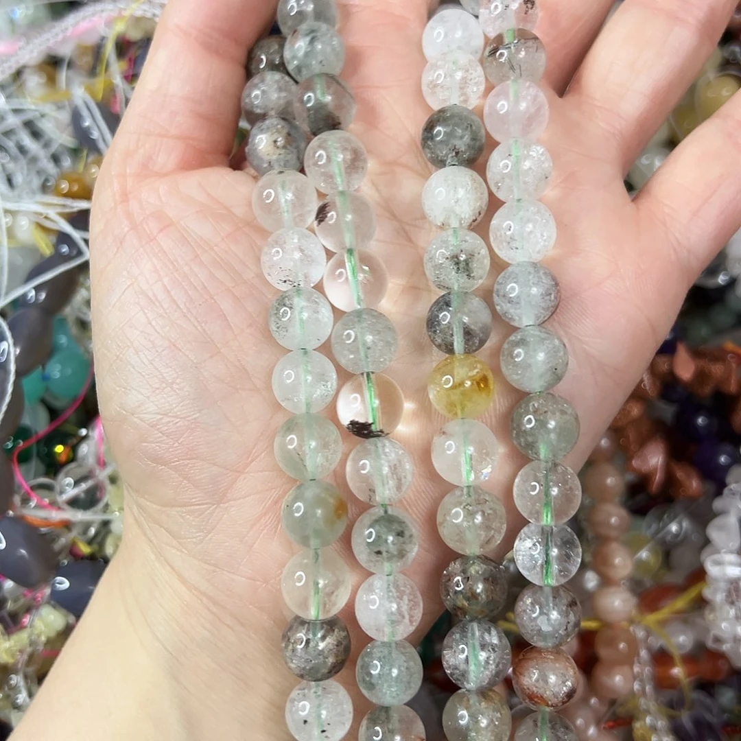 玛瑙/玉髓未镶嵌珠宝半成品，卡10绿幽灵一条