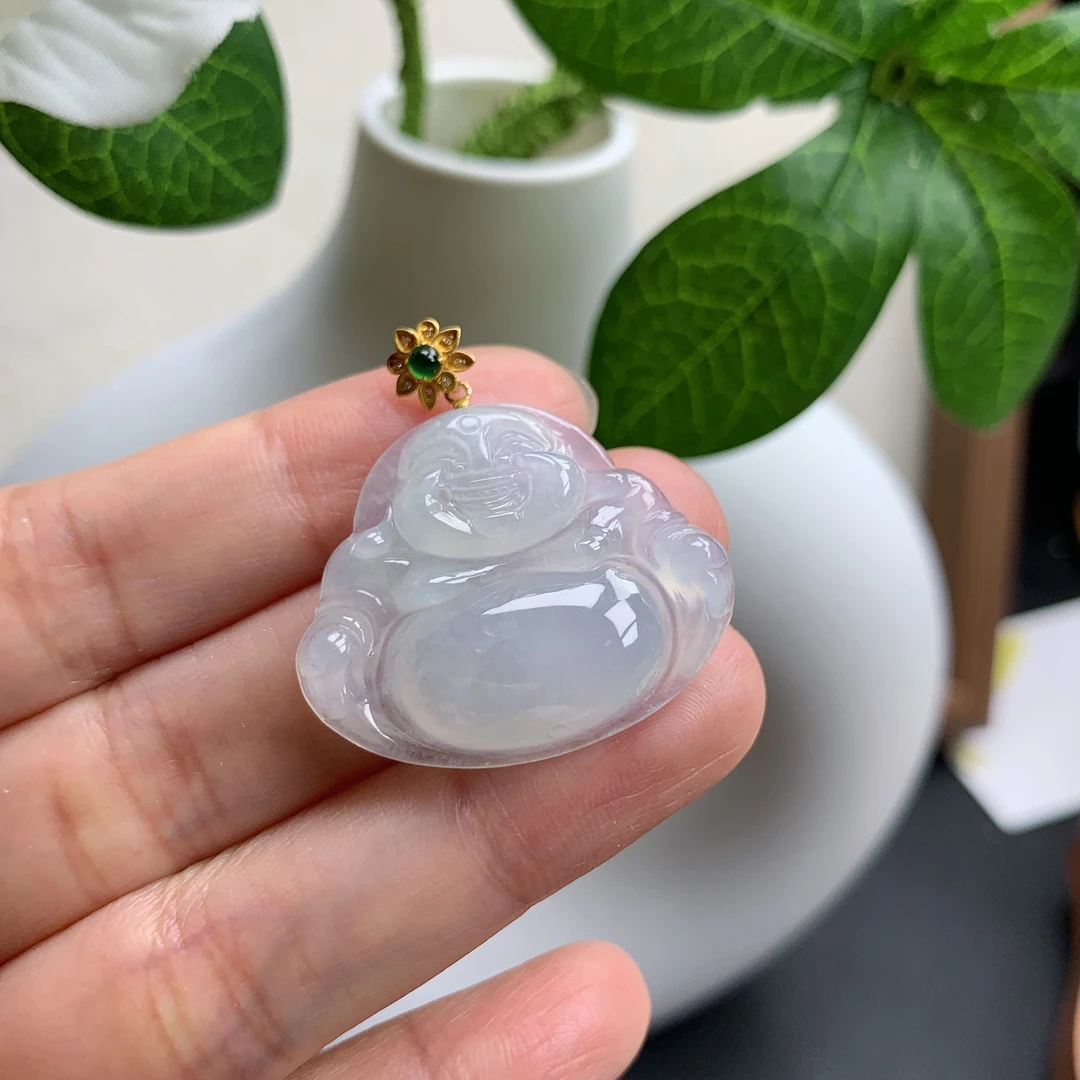 4-28jf缅甸天然A货翡翠-18k冰种佛公吊坠，25.4-30.5-6