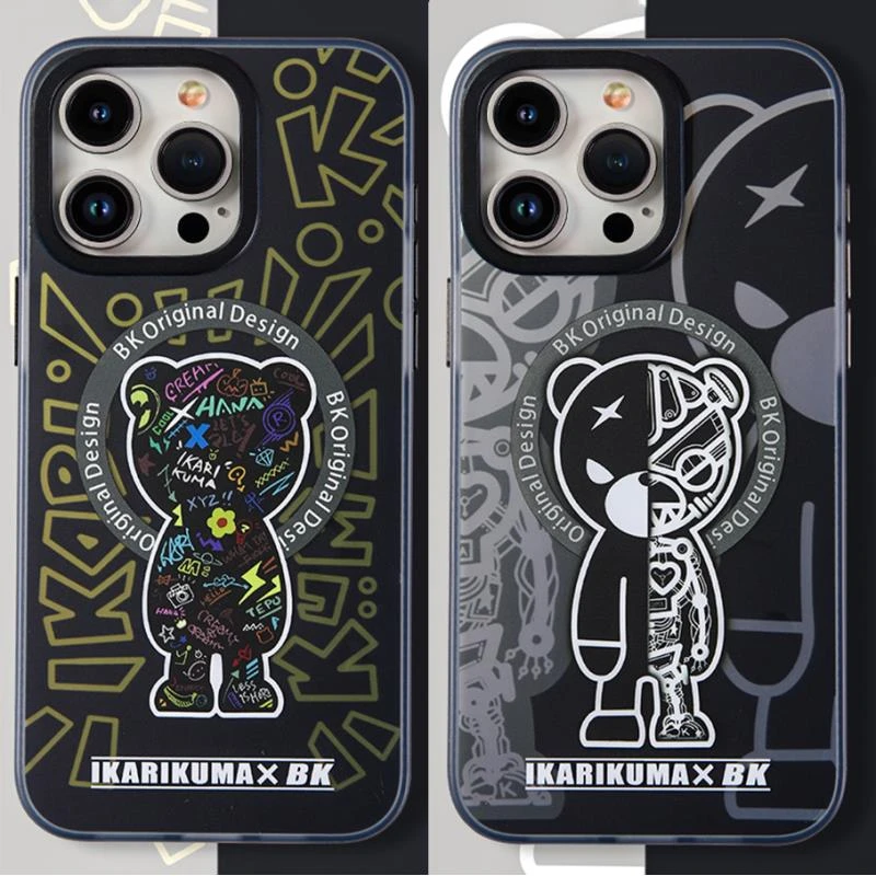 BKBK熊适用苹果16Promax潮牌磨砂防摔手机壳15Pro磁吸个性通朋克