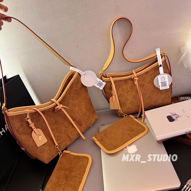 【琥珀橘棕】高级感麂皮印花大容量托特腋下包2025通勤时尚单肩包