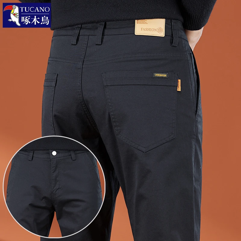 啄木鸟高端纯棉休闲裤男款2025秋冬新款直筒修身商务西裤百搭长裤