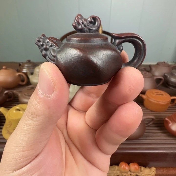 紫砂茶壶紫泥把把壶小摆件