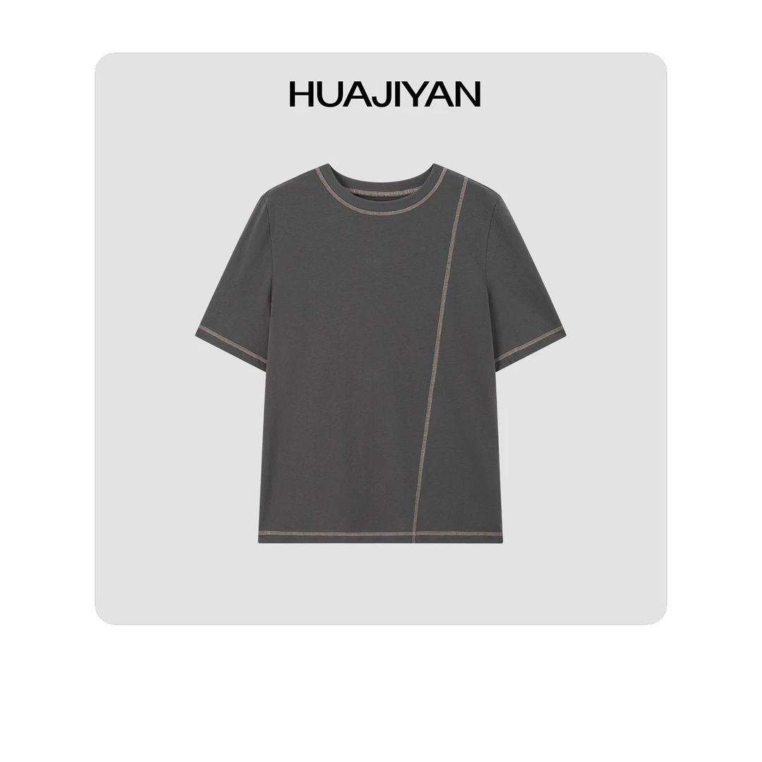 华吉言/HUAJIYAN【斜杠T】100棉撞色斜杠设计百搭圆领T恤