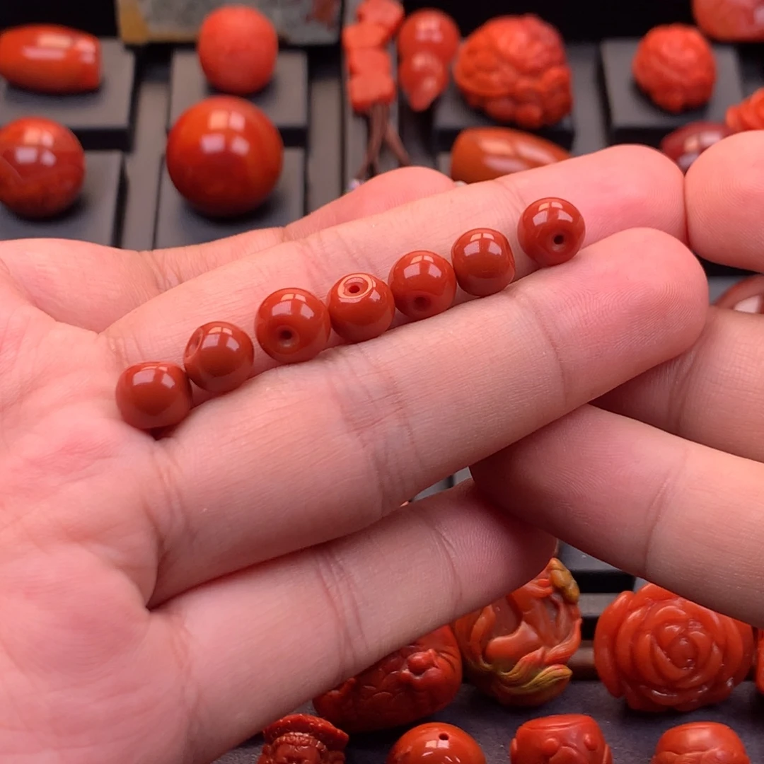 南红玛瑙未镶嵌原矿满色满肉苹果珠8mm+（多样性发其一