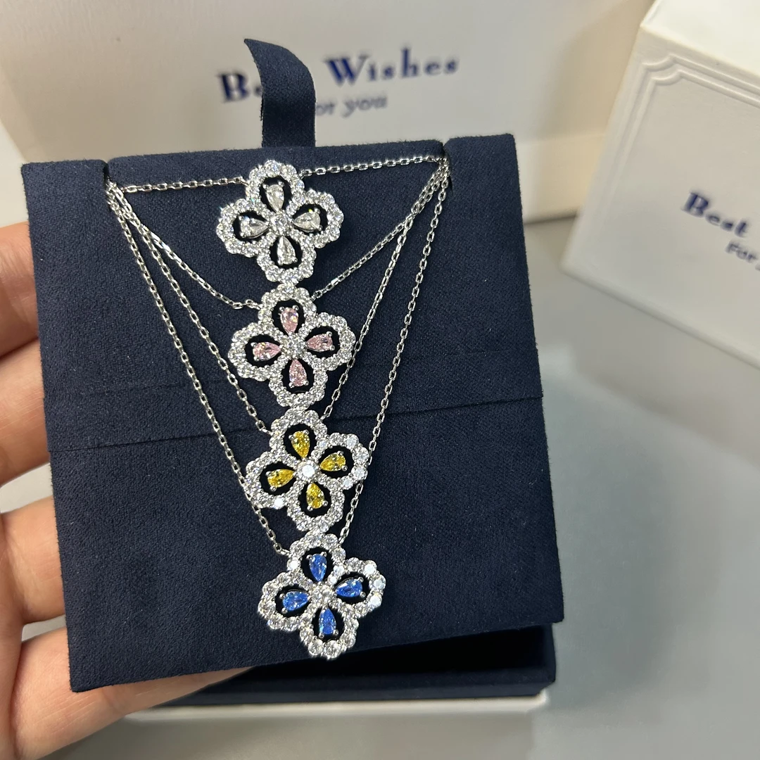 坠链均925银锆石 四叶草纯银项链女轻奢小众气质锁骨链送七夕礼物