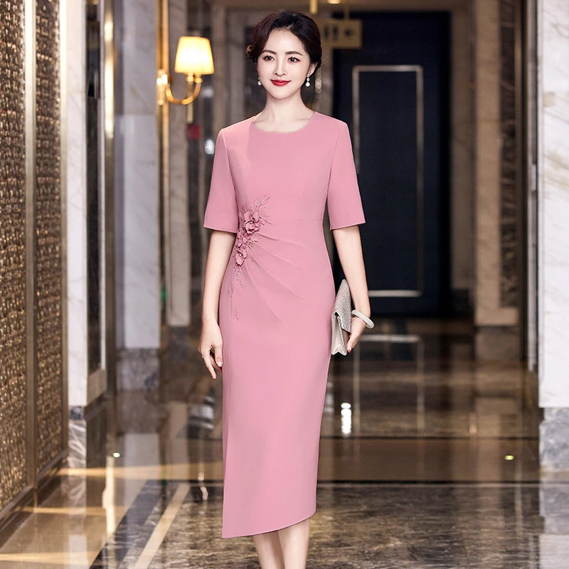 88969春夏高端晚礼服裙2025轻奢喜婆婆年轻妈妈喜服连衣裙高贵