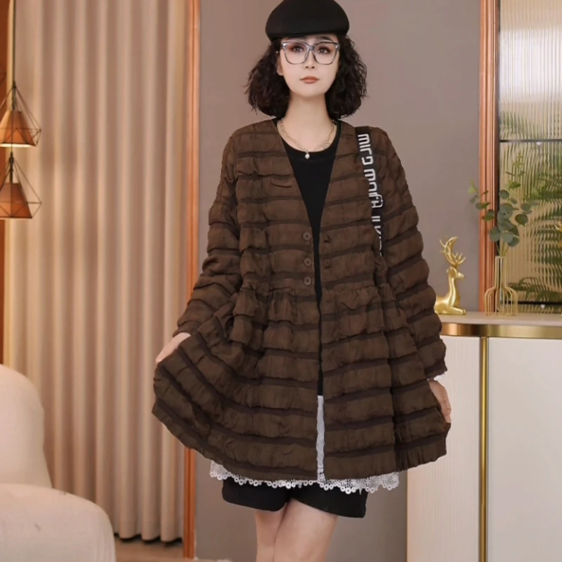 8720-835秋季新款2025韩版宽松休闲大码时尚褶皱外套女