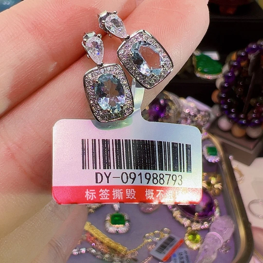 海蓝宝石耳坠银S925镶嵌