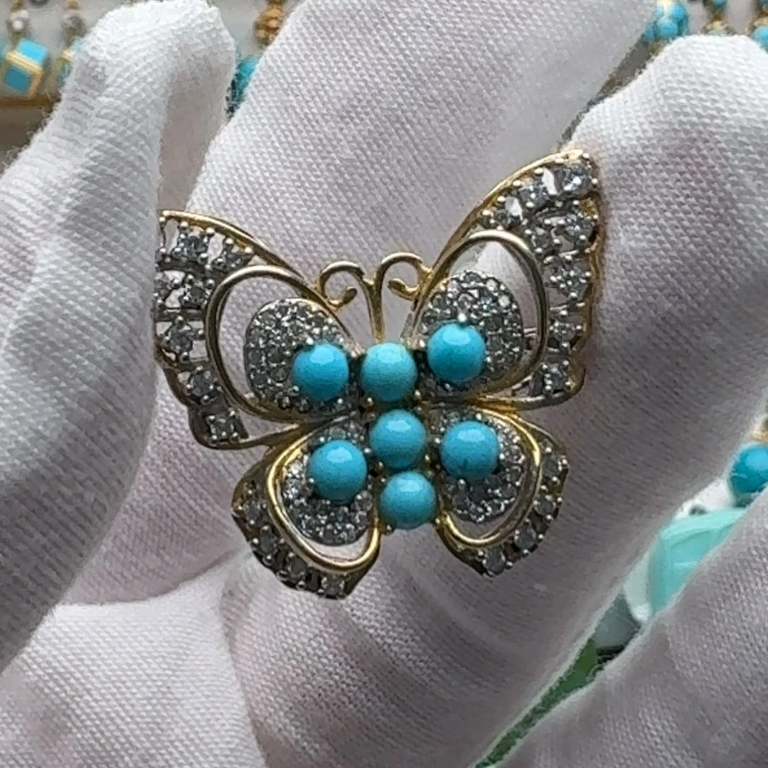 绿松石银S925镶嵌胸针