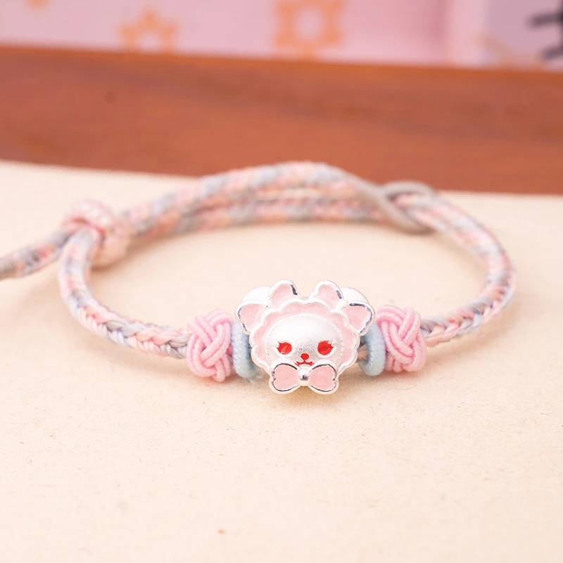 足银手链 兔熊手链手工宝宝情侣少女编织儿童学生闺蜜甜美