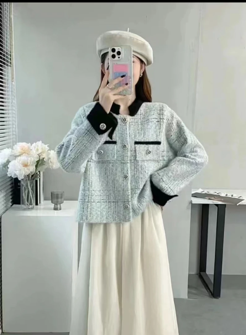 2179-仿水貂香风新款时尚百搭外套宽松小个子轻奢开衫-短款立领