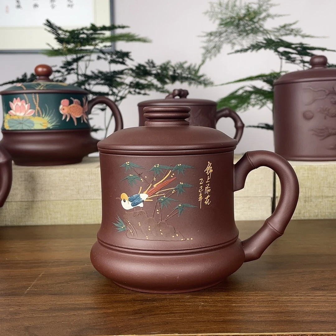 茶杯紫砂三件套竹鸟400cc