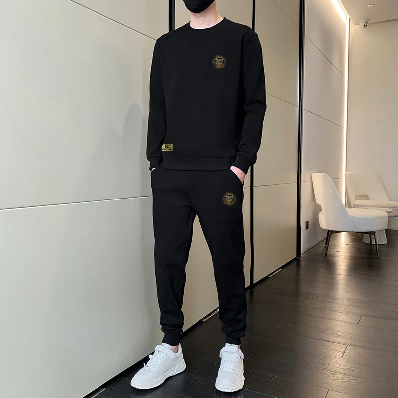 男士卫衣套装休闲时尚百搭春季圆领潮流卫衣运动套装男士秋季套装