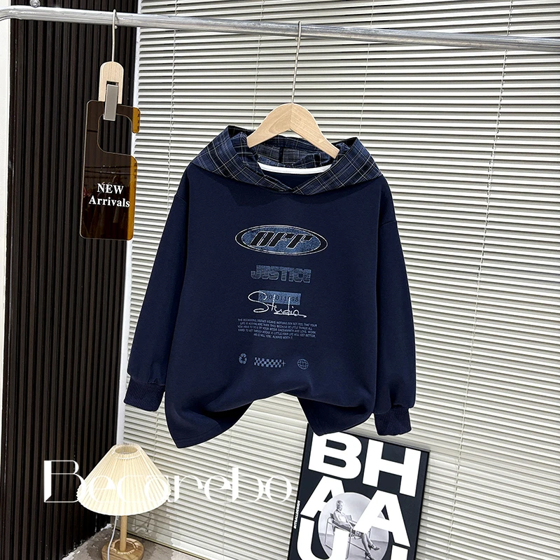【高街风】青少年童装男童秋装上衣大童休闲宽松卫衣长袖连帽打底衫