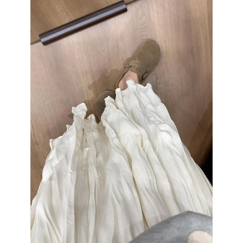 杏色褶皱半身裙女秋冬新款高腰百褶裙a字裙气质垂感大摆长裙伞裙